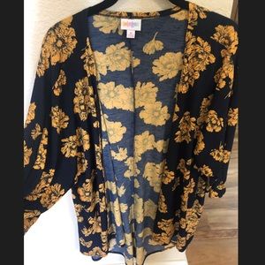 LulaRoe Floral Navy and Gold Lindsay Kimono